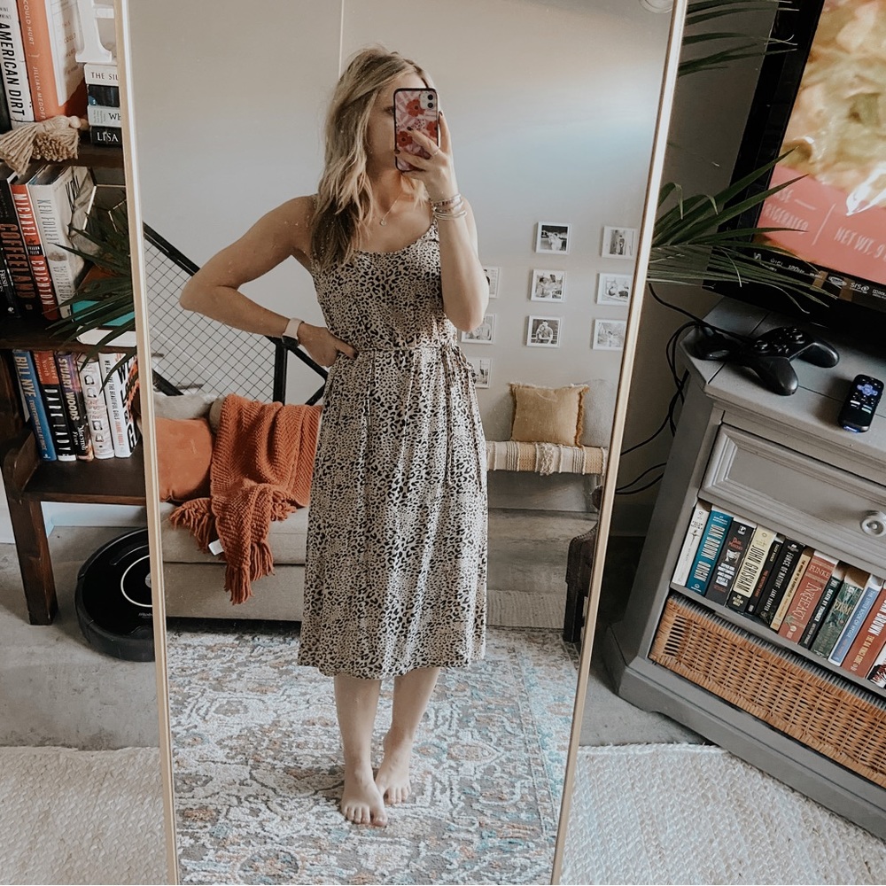American Eagle Outfitters Beige and Black Leopard Midi Dress